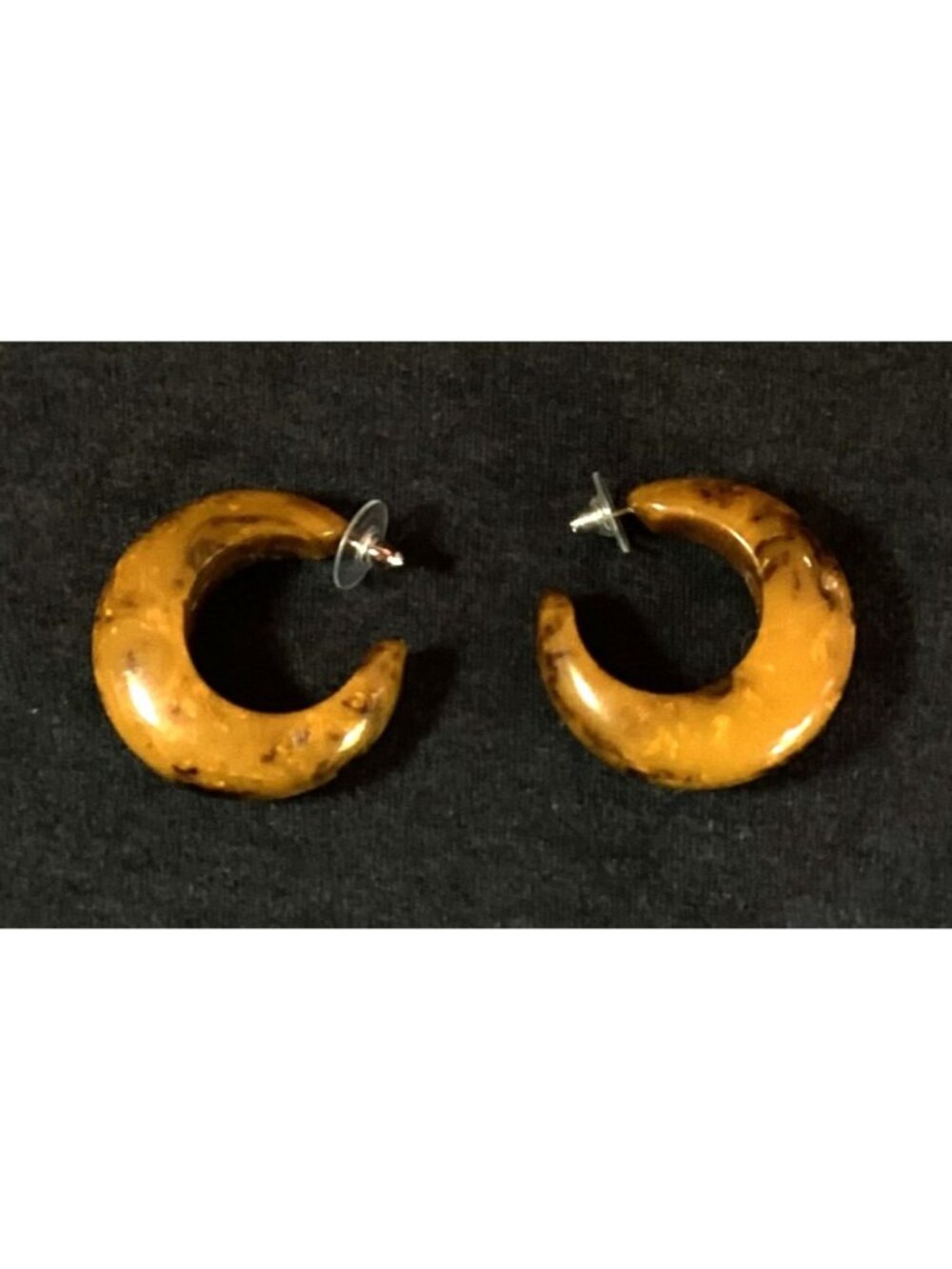 Vintage Mississippi Mud Marbled Bakelite Crescent Hoop Stud Earrings TESTED - Picture 4 of 4